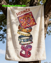 Hermès Jewelry Stack Watercolor Flannel Fleece Throw Blanket IMG_5015